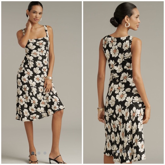 💋Reformation Black and Cream Floral Midi Dress. Size XS
